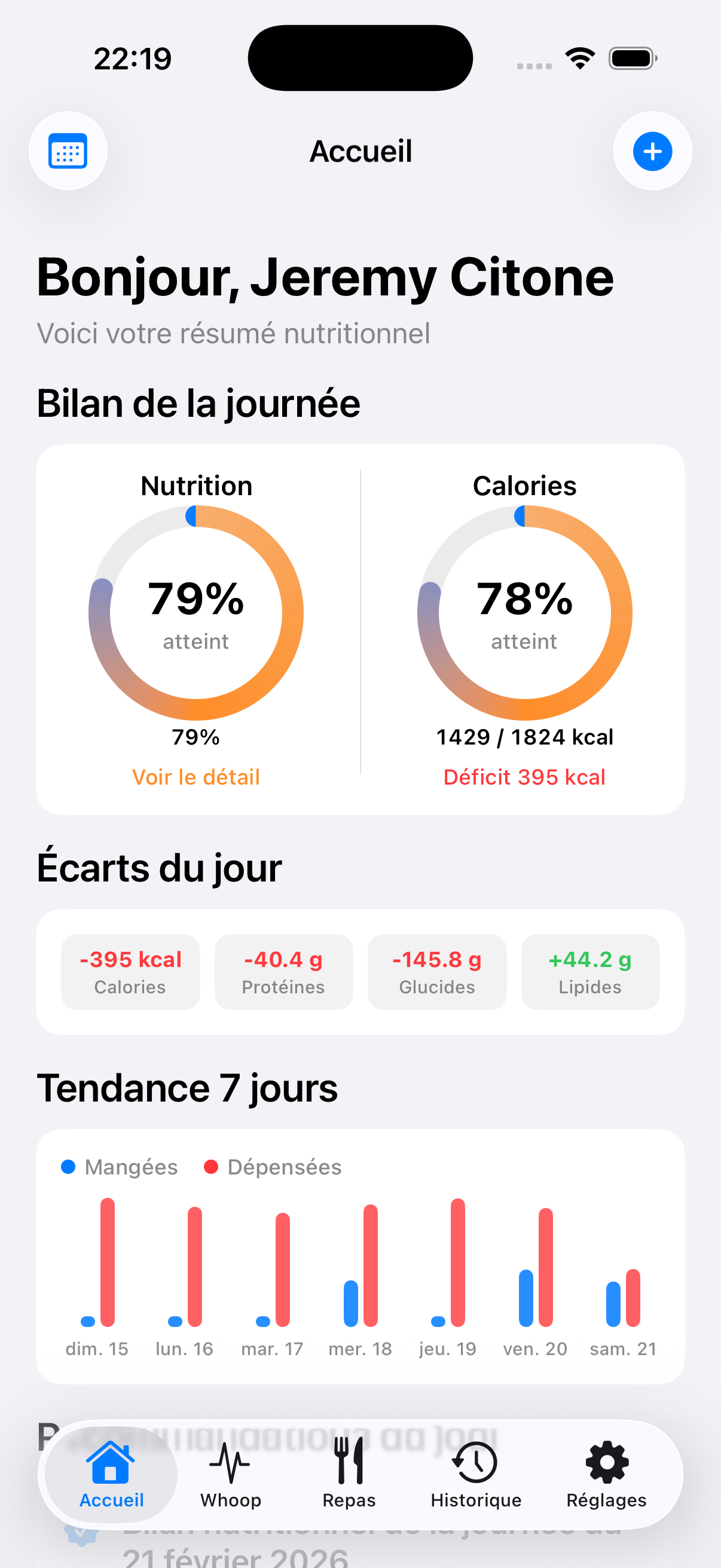 Capture iOS native du dashboard Caltris